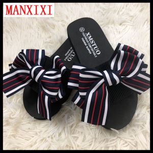 MANXIXI Beautiful 1.18 Inches Wedge Sandals Bow Inlay Rubber Sole Sturdy Flat Slippers For Women (Size 35-40)