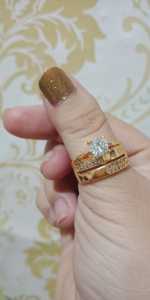CINCIN GOLD MAHKOTA TINGKAT DI LAPISI AKSEN FULL PERMATA MEWAH LAPIS GOLD TITANIUM ASLI ANTI LUNTUR CINCIN PESTA BISA COD