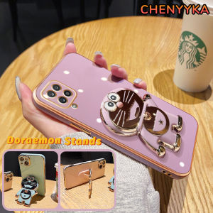 CHENYYKA Casing Ponsel untuk Samsung A12 5G M12 F12 A11 M11 Case sarung Phone Stands HP desain baru pola Doraemon lucu kartun Cases pola lapisan tipis melindungi Kesing tahan Casing guncangan Softcase