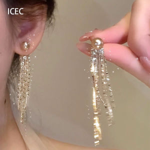 Champagne gold pearl earrings with cascading tassels exquisite and elegant dress accessory high-end and classy earrings for women