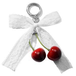Unique Cherrys Keychain Charm Elegant Sturdy Alloy Pendant Fade Resistant Key Holder Bag Accessory for Women Everyday Use