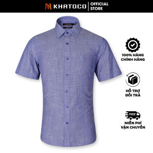 Sơ Mi Caro Tay Ngắn Màu Xanh Dương Form Tailor Fit Chống Nhăn Lai Ngang - Áo Nam Khatoco quà tặng