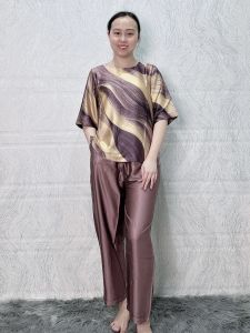 E152 Đồ bộ mặc nhà trung niên lụa Latin tay lở quần ống suông dài 9 tấc đồ mặc nhà trung niên size lớn từ 50 - 75 kg