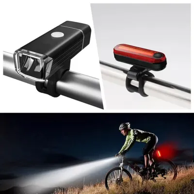 SGBIKE USB Rechargeable LED Bike Light Set Powerful Bicycle Front Headlight and Rear Back Taillight 4 Light Modes (SG Seller)