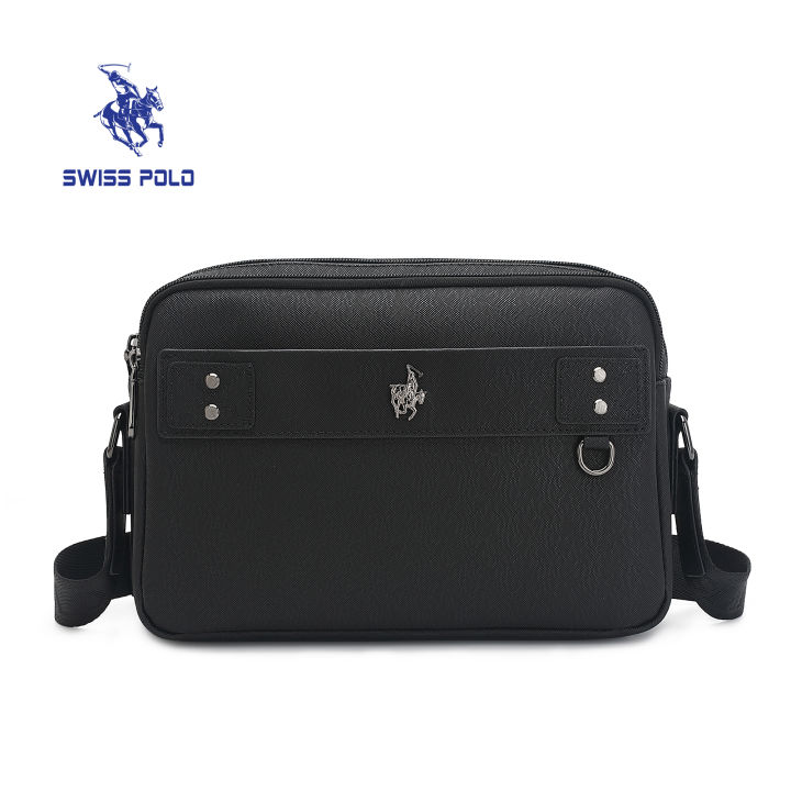 SWISS POLO Mens Faux Leather Sling Bag SXV 334 Casual Black Sling