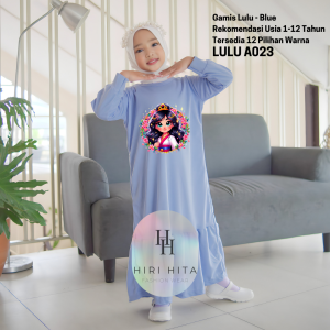 Hirihita Lulu A023 Baju Gamis Lulu Anak Perempuan Sablon Princess Mulan 12 Warna 1-12 Tahun