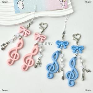 [COD] fhsav Creative Bowknot Keychain Music Note Beaded Pendant Mobile Phone Lanyard Strap Bag Charm Decor Suitable For Music Lovers Gift