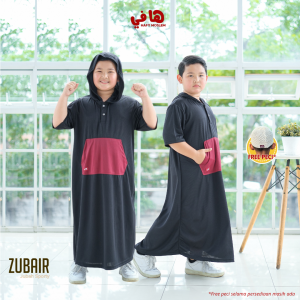 Jubah Anak Laki Laki Polos ZUBAIR JUBAH HOODIE SPORTY Lengan Pendek Bahan Jersey Dryfit Premium 2-10th (free Peci) Baju koko Gamis Anak Cowok Premium | Baju Muslim Anak Laki Laki