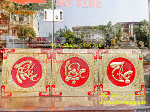 Bộ Tranh Phúc Lộc Thọ Chữ Việt 55x55cm Nền Đỏ Bằng Đồng