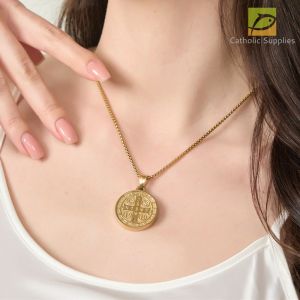 CatholicSupplies St Benedict Medal for Protection 3D Gold PVD Premium Stainless Steel