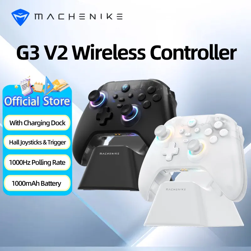 Machenike G3 V2 Tri-Mode Bluetooth Wireless Gaming Controller With Charging Dock 1000mAh Battery Hall Effect Joystick Hall Trigger Gamepad For Switch Steam PC
