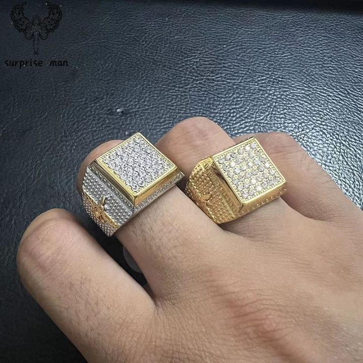 SM Zoroastrianism In Persia Aesthetic Rings for Men Finger Stainless Steel  with Diamond Gold Silver Square Fashion Luxury Punk Hip Hop Vintage Mens