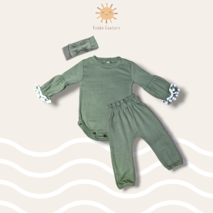 Jumper Bayi Set Perempuan 3in1 Celana Bandana 0-12 Bulan