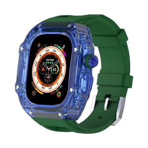 ชุดดัดแปลงโปร่งใสสุดหรูเคสสำหรับ Apple Watch ชุดมอด DIY อัลตร้า49มม. + Tali Jam Tangan Karet สำหรับสายคาด Apple Watch 45มม. 44มม. SE 8