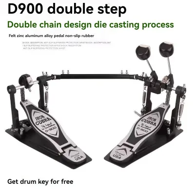 Double Bass Drum Pedal with Double Chain Drive Heavy Duty Metal Foot Pedal for Drum Set Professional Music Accessories