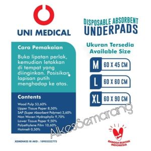 Uni Medical Underpad Perlak Isi 10pcs Super Absorbent 60x90cm Non Woven Layer Tissue