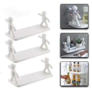 4PCS Wall Hanging Bathroom Human Hook Rack Floating Wall Ledge Plastic Organizer Shelf COD