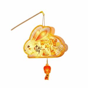 SIRENXI Glowing Bunny Lantern PVC Paper Handmade Rabbit Flower Lantern Handmade Glowing Lantern Yellow Mid Autumn Lantern Mid Autumn Festival