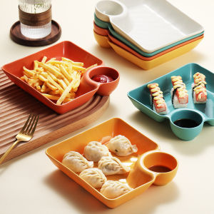 Bonnie Cathy Đĩa vuông hiện đại kèm chén nhỏ đựng nước chấm lý tưởng cho bánh饺 và các món ăn nhẹ thiết kế tinh tế tiện dụng hàng ngày