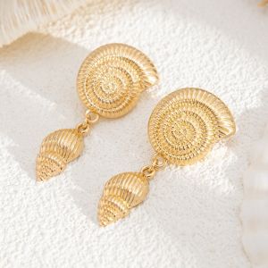 FLUTE Scallop Starfish Stud Earrings Conch Bohemian Shell Drop Earrings Charms Exaggerated Starfish Pendant Earrings Women