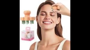 Natual Jade Massage Head with Wooden Hander Combfor Scalp Massager Head Ficial Body Acupressure Toolgua sha Scraping Relieve FatigueStress Relax Devicefor Hair Growth (Green)