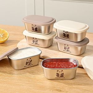 304 Stainless Steel Square Dipping Sauce Bowl with Lid Leak-Proof Mini Cartoon Sauce Box For Storing