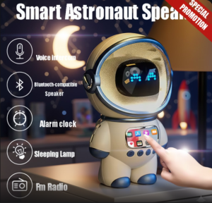 [SG Stock] Smart Astronaut Bluetooth Speaker | Digital Alarm Clock & LED Night Light | 6W Hi-Fi Sound & FM Radio | AI Voice Intercom & TF Card Supported | Perfect Home Decor Gift