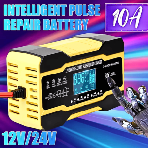 COD FOXSUR Charger Aki Mobil dan Motor 12V 24V 10A Super Cepat otomatis 6-180 Ah FBC122410D