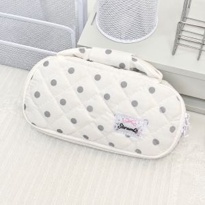 MUMU Trắng-Xám Hộp đựng bút chì Họa tiết chấm bi Chần bông Túi đựng mỹ phẩm Phong cách Ins Cầm tay Túi đựng bút chì Quà tặng