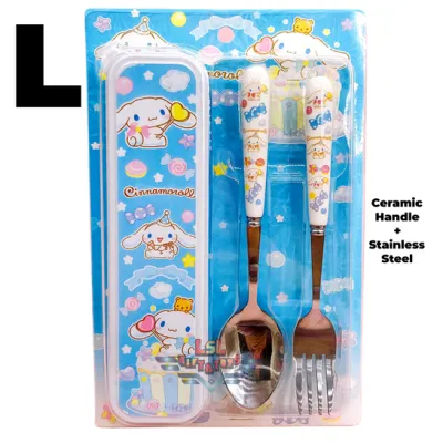 [H-371A] LSL GIFTS Kitty Kuromi Cartoon Stainless Steel Spoon Fork Tableware Set with Container Box