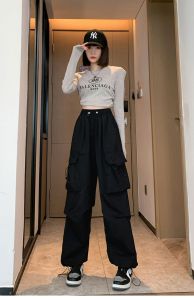 American fashion retro overalls casual pants womens summer with straight leg sagging sense corset foot pants loose wide leg pants