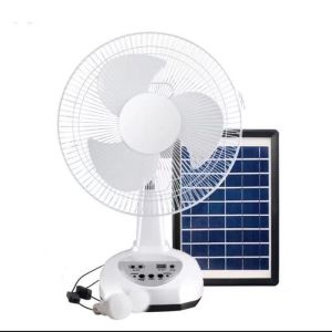 Solar electric fan Rechargeable Solar fan 12" 9v 5w solar panel 2pcs LED emergency light Bulb