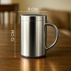 Mug Stainless Steel 304 Double Wall 400ml dengan Tutup Anti Tumpah Tahan Panas