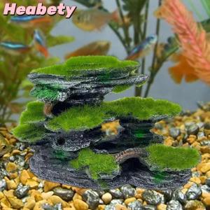 Heabety Aquarium Mountain View StoneAquarium View Stone Mossed Aquarium Hideout Submersible Resin Aquarium Decorations Large