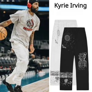 Z1BEE【M-3XL】Kyrie Irving Mens Basketball Sweatpants: American Street Hip-Hop Printed Loose Wide-Leg Pants