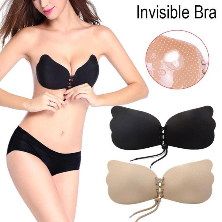 W&F Women bra silicone fly strapless push up invisible self adhesive  backless plus size seamless