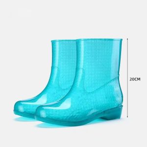 ZEEMIN New Womens Rain Shoes Soft Sole Non Slip High Top  Four Seasons Lineless Jelly Colored Transparent Water Shoes Work Shoes