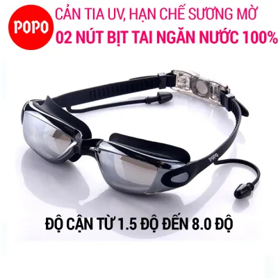 Kính bơi cận 1940 Đen kính bơi có độ cận từ 1.5 độ đến 8.0 độ có gắn nút bịt tai ngăn nước mắt kiếng bơi chống tia UV kiểu dáng thời trang