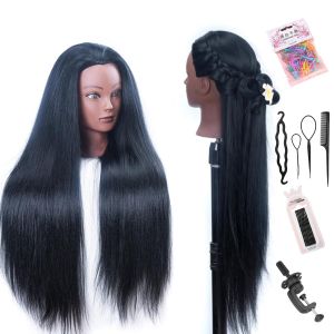 Đầu Mannequin có tóc dài 26 inch đầu búp bê mannequin để tạo kiểu tóc đầu búp bê thẩm mỹ tóc tổng hợp nhiều màu (kèm giá đỡ kẹp bàn) (Màu xanh hồng đa sắc)