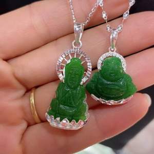 Vòng cổ bạc s925 mặt Phật Bà Phật Di Lặc đá cẩm thạch vĩnh viễn bảo hành Thuylamshop