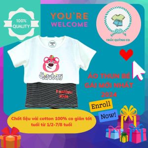 Áo Thun Giá Gẻ Áo Thun 2 Lớp Hình Gấu Dâu Tây Phù Hợp Mọi Hoạt Động bé 12kg đến 33kg