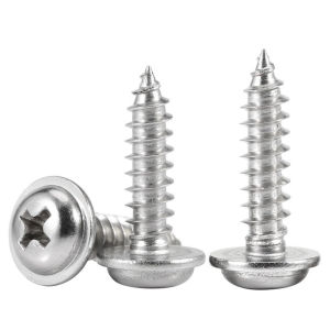 M1.4 M1.7 M2 M2.3 M2.6 304 Stainless Steel Cross Round Pan Head with Washer Pad Collar Self-tapping Wood Screw
