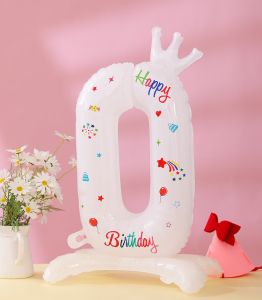 SHUAIAN Balon Foil Standing 32 inch Angka Putih Large Motif Happy Birthday Dudukan Stand 80cm New Model