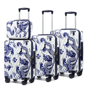 SEA CHOICE Dragon or Phoenix Peony Design Hardside Cabin Carry-on Suitcase with TSA Lock PC Material Lightweight 4 Wheel Spinner 13+20/24/28 Inches Travel Hand Luggage 5 Years Warranty