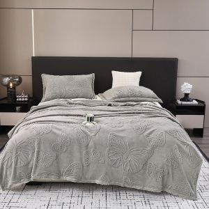 fv88 - Selimut Sprei Bulu Kasur Beludru Polyester Motif Kupu Timbul Import Premium Lembut Uk 150x200 cm