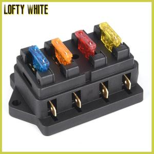 Lofty White ฟิวส์กล่องฟิวส์แบบ4ทางตัวยึดบล็อกฟิวส์ขนาด12V 24V + 4ทางสำหรับรถยนต์