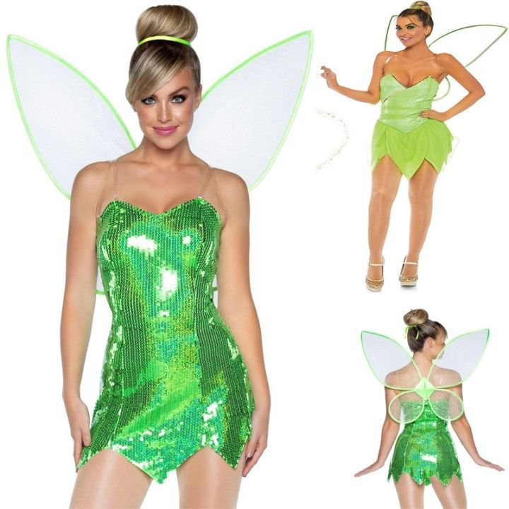 elf costume for adult green Princess Diana TinkerBell women party dress