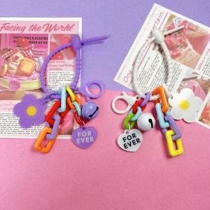 🔥🔥🔥fenglin 1 Piece Cute Little Flower Key Ring Creative Candy Color Flower Heart Keychain Bag Pendant Accessories