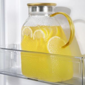 Glass Pitcher With Lid For Fridge Updated 60 oz Amber Glass Pitchers With Handle And Lid 0.48 Gallon Glass Tea Pitcher Jug Carafe Water Pitcher for Hot/Cold Water Iced Juice Coffee Milk