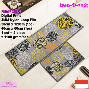 Tren-D-rugs Keset kaki digital print dapur panjang lorong anti slip murah kitchen mat 1 set isi 2 pcs - Flower Series - NMs